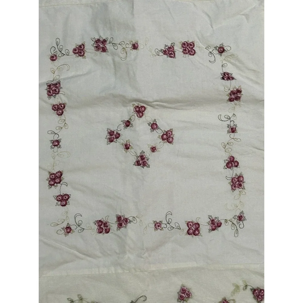 Throw Pillow Cover Bed Large Open Back Embroider Roses Pink Green Lace Inlay 27